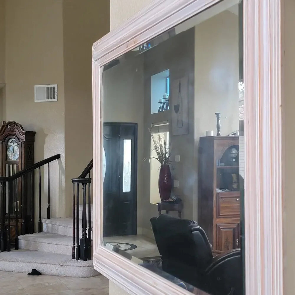 Large Pottery Barn Wall Mirror Whitewashed Mango Wood Farmhouse Coastal Decor